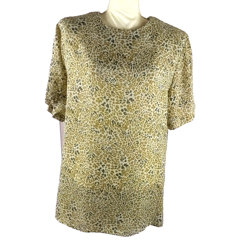 Jordon Women's Suit Shirt Blouse Size 18 Brown Tan Cream Short Sleeves